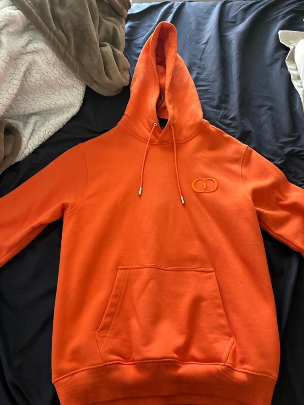 Dior Orange Hooded Pullover Sweatshirt with Embroidered Logo